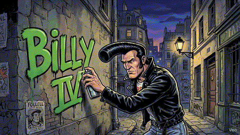 Billy tague Billy IV sur un mur parisien